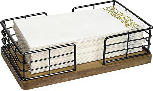 Kordory Wooden Guest Towel Holder Tray for Bathroom, Black Bamboo Counter Rectangular Bathroom Napkin Holder for Ktichen, Disposable Hand Towel Holder Tray for Home, Bar, Hotel, Office(Light Brown)