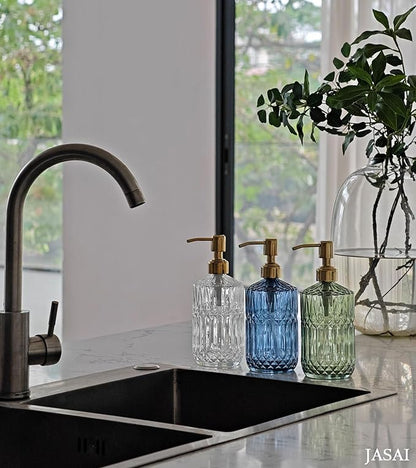 JASAI 18Oz Green Glass Soap Dispenser with Gold Rust Proof Pump, Refillable Kitchen soap Dispenser for Dish Soap, Soap Dispenser Bathroom for Hand soap, Lotion, Body Wash. - Image 7