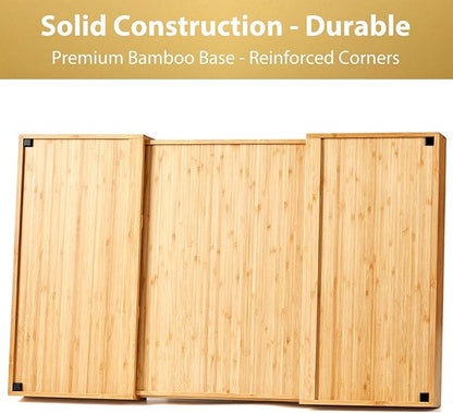 Umilife Extra Large Expandable Kitchen Drawer Organizer for Utensil and Junk, 19" Deep for Big Drawer, 19" to 33" Adjustable Bamboo Wood Drawer Divider, Cutlery Tray, Flatware Holder - Image 5