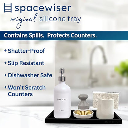 Spacewiser Countertop and Vanity Tray - 11.7" Silicone Bathroom Tray Countertop, Dish Soap Trays for Kitchen Counter, Organizer Accessories Caddy, Toilet Laundry Shower Oil Makeup Mat, Black