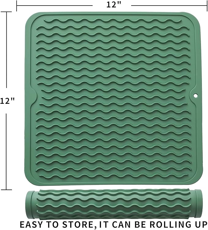 MicoYang Silicone Dish Drying Mat for Multiple Usage,Easy clean,Eco-friendly,Heat-resistant Silicone Mat for Kitchen Counter or Sink,Refrigerator or Drawer liner Green M 12 inches x 12 inches - Image 2