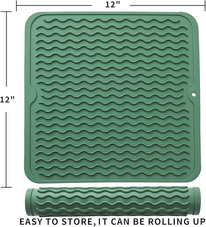 MicoYang Silicone Dish Drying Mat for Multiple Usage,Easy clean,Eco-friendly,Heat-resistant Silicone Mat for Kitchen Counter or Sink,Refrigerator or Drawer liner Green M 12 inches x 12 inches - Image 2