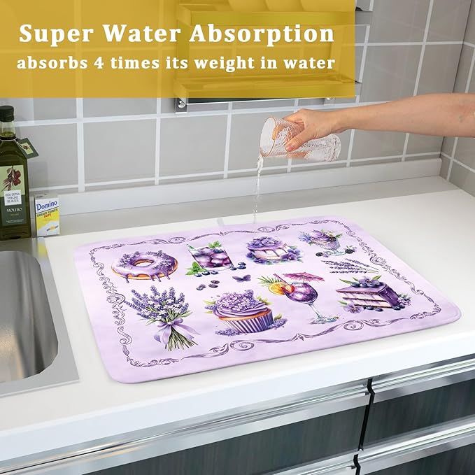 Purple Coffee Matt for Counter Sweet Dish Drying Mats for Dessert Lover Large Size Absorbent 18 X 24 In - Image 7