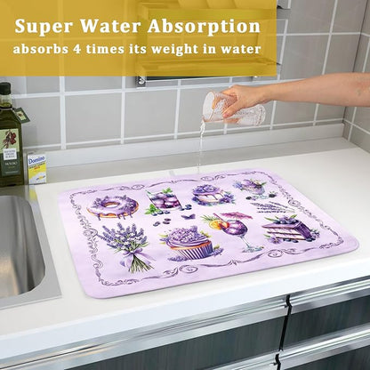 Purple Coffee Matt for Counter Sweet Dish Drying Mats for Dessert Lover Large Size Absorbent 18 X 24 In - Image 7