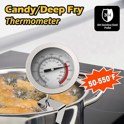 Candy Thermometer with Pot Clip & 8 Inch Probe Length - Best Oil Thermometer for Frying,Candy Thermometer for Candy Making,Tall pots,Candle,Candy Making,Deep Frying (1, 8)