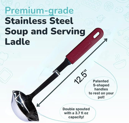 Souper Cubes + Lori Greiner No Mess Stainless Steel Soup Ladle with Silicone Handle - Metal Soup Ladle with No Mess Design That Hooks on Side of Any Pot - Cranberry - Image 5