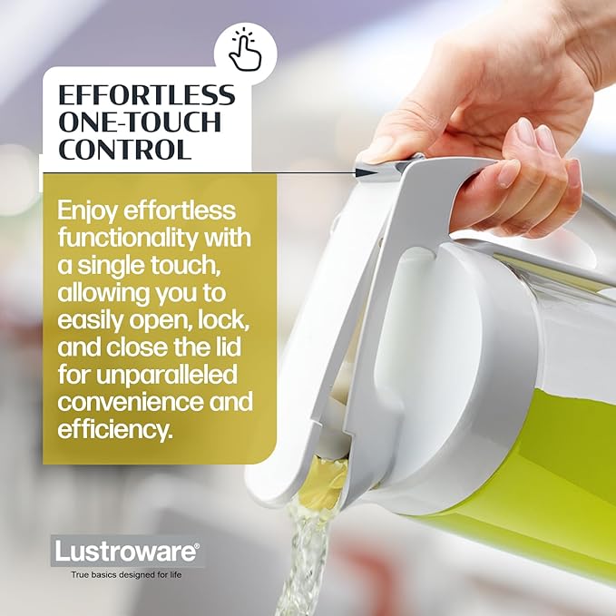 QuickServe Large Airtight Pitcher - 3L (101oz), Heat Resistant, BPA-Free SAN Plastic, One Touch Open & Close, Space-Saving, Made in Japan - White - Image 8