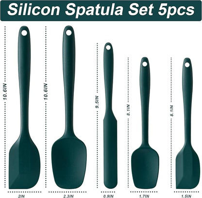 Silicone Spatula Set, 5 Piece Food Grade Rubber Spatulas for Baking, Cooking, and Mixing High Heat Resistant Non Stick Dishwasher Safe BPA-Free (Dark Green) - Image 2