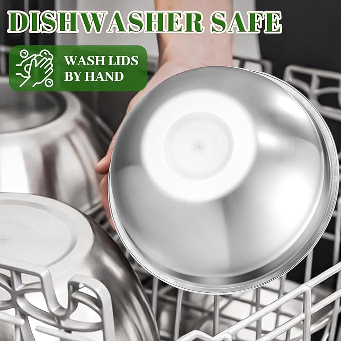 8PCS Mixing Bowls with Lids Set - 5 Nesting Mixing Bowls, 3 Grater Attachments, Lids, Stainless Steel Mixing Bowls for Mixing & Serving, Size 1.5/2.1/3.5/4/4.5 QT, Black - Image 6