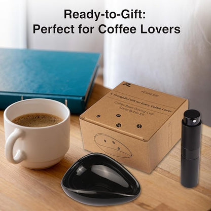 Coffee Bean Dosing Cup and Spray Bottle Set - Ceramic Espresso Accessories Kit, 8ml Static Reducing Sprayer for Cafe, Gym, Home Use | Barista-Approved Dosing Tools (Black, 2)