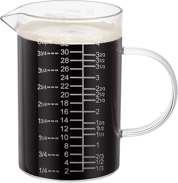Ackers Etched Graduated Glass Measuring Cup - [Insulated Handle | V-Shaped Spout] - High Borosilicate Glass Measuring Cup for Kitchen or Dining, Easy to Read,1000 ML (32 Oz, 4 Cup) - Image 7