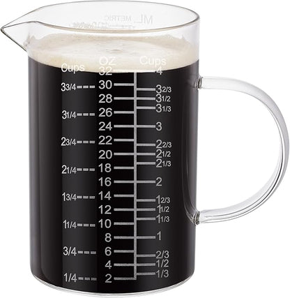 Ackers Etched Graduated Glass Measuring Cup - [Insulated Handle | V-Shaped Spout] - High Borosilicate Glass Measuring Cup for Kitchen or Dining, Easy to Read,1000 ML (32 Oz, 4 Cup) - Image 7