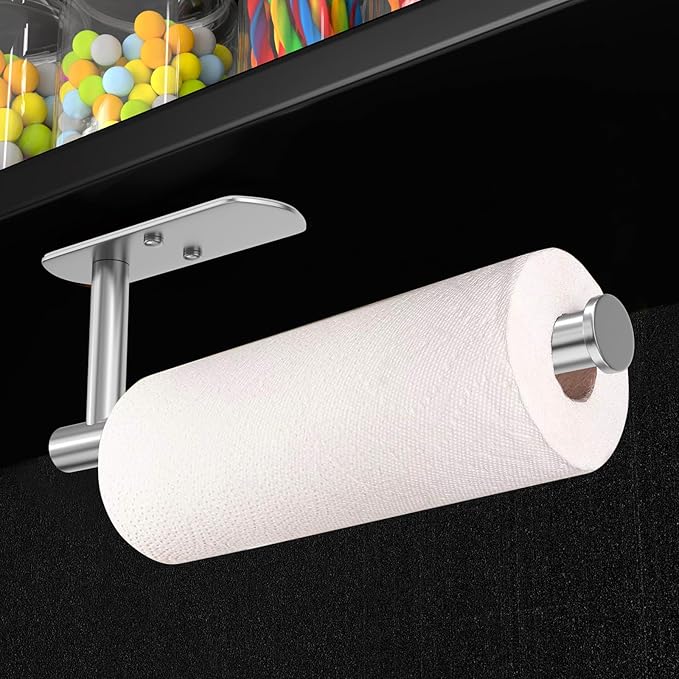 VAEHOLD Adhesive Paper Towel Holder Under Cabinet Mount, Wall Mounted Paper Towel Roll Holder for Kitchen Paper Towel, Stainless Steel（Silvery） - Image 3