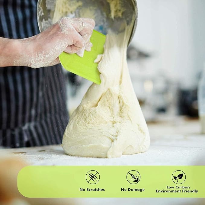 SURDOCA Dough Scraper Bench Scraper - 3P 11.8x7.3" Plastic Flexible Bowl Scraper, Sharp Edge & Angles Cake Scraper. Non-Slip Bakeware Decorating Tools Sculpting & Modeling Tools - White+Blue+White - Image 4