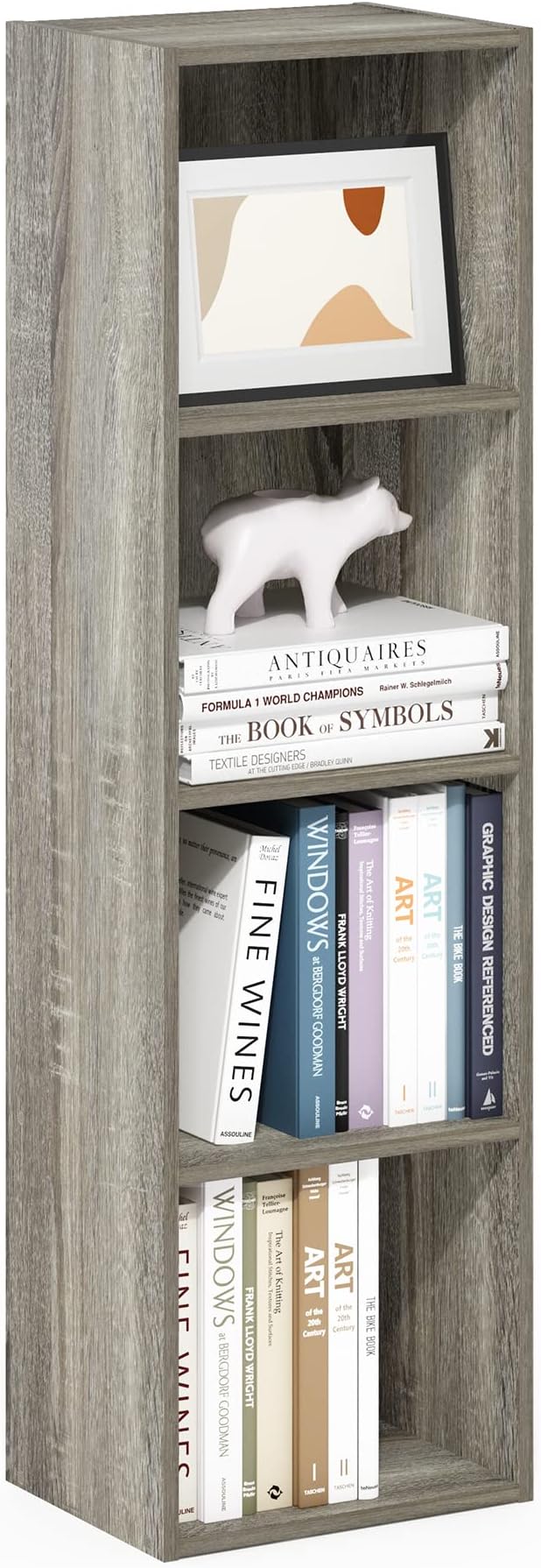 Furinno PASIR Book Shelf, 4-Tier Modern Bookshelf, Open Shelves Bookcase 9 x 12 x 42, Easy Assembly, for Living Room, Bedroom, Home Office, French Oak by Furinno-FitsYourSpaceFitsYourBudget