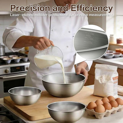 Gronivex Stainless Steel Mixing Bowls Set of 3 (1.5, 2.2, 3.4 Qt) - Food Grade 304, Nesting Design, Dishwasher Safe for Baking, Salad Prep & Cooking - Image 6