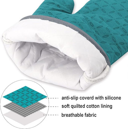 KEGOUU Oven Mitts and Pot Holders 6pcs Set, Kitchen Oven Glove High Heat Resistant 500 Degree Extra Long Oven Mitts and Potholder with Non-Slip Silicone Surface for Cooking (Lake Blue) - Image 3