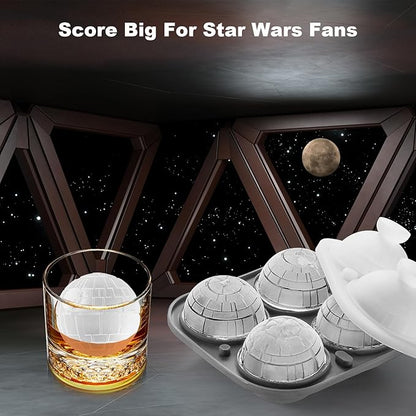 Nax Caki 3D Death Star Ice Cube Molds, Large Silicone Fun Shapes Bourbon Gifts for Men Fandom, Whiskey Ice Cube Mold for Cocktails,Brandy, Whiskey Gifts for Men Nerds & Geeks