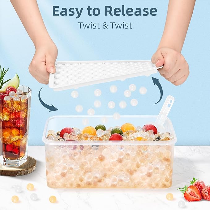 WIBIMEN Mini Ice Cube Trays, 0.55” Tiny Pebble Ice for Iced Coffee & Cocktails, Fast Chill, Easy Twist Release, Stackable with Lid & Storage Bin (4 Pack, White) - Image 2