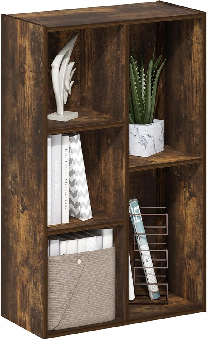 Furinno LUDER Book Shelf, 5-Cube Bookshelf, Reversible Bookcase, 9.4 x 19.5 x 31.5, Easy Assembly, for Living Room, Bedroom, Home Office, Amber Pine by Furinno-FitsYourSpaceFitsYourBudget