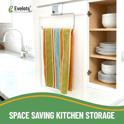 Evelots 2-in-1 Pot Lid Organizer with Towel Holder - 2 Pack, 3-Tier Cabinet Door Rack - Space-Saving Kitchen Organizer for Glass or Metal Pan Lids & Towels - Over the Door Design - Chrome