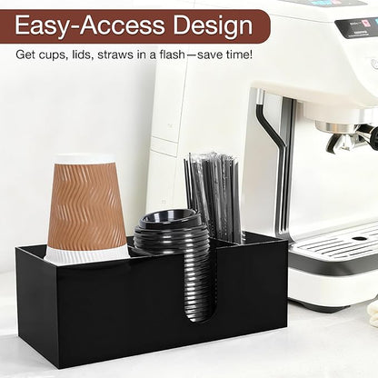Acrylic Coffee Cup Holder for Countertop, 3 Slots Acrylic Coffee Bar Accessories and Organizer Anti Slip Waterproof, Coffee Station Organizer for Cup Lid Straw, Black