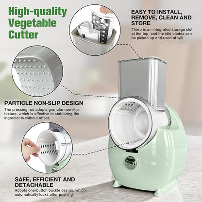 Electric Cheese Grater for Block Cheese - 3 in 1 Rotary Cheese Grater Electric Rotary Grater Salad Shooter Electric Slicer for Cheeses, Fruits, Vegetables and Nuts (Green, L)