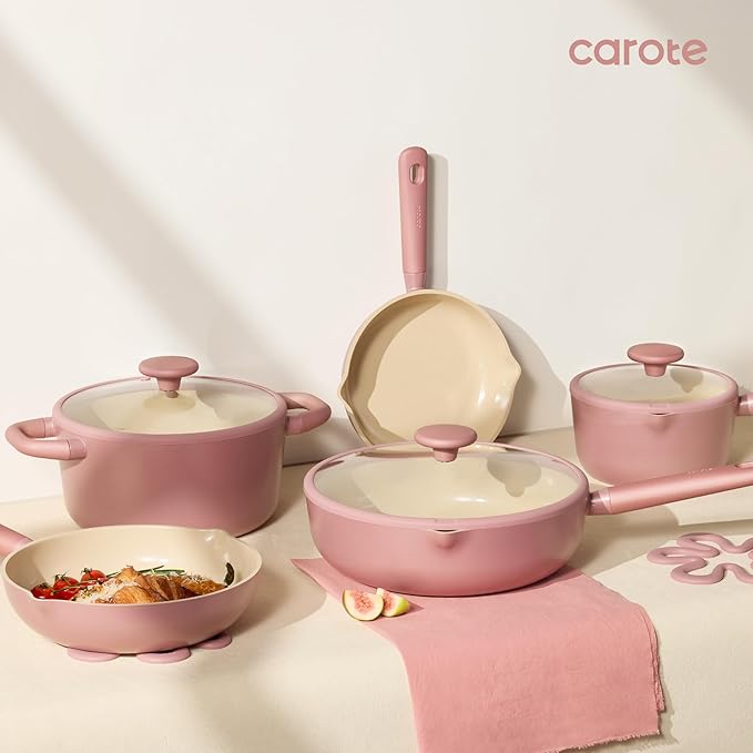 CAROTE 21pcs Cookware Set Nonstick Pots and Pans Set, Ceramic Cookware Set Induction Cookware, Non toxic Healthy Non Stick Kitchen Cooking Set, PFAS PTFE Free - Image 9