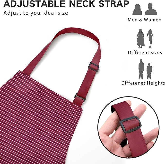 BeLuyi Adjustable Bib Apron with 2 Pockets Chef Cooking Kitchen Restaurant Aprons for Women Men - Image 2