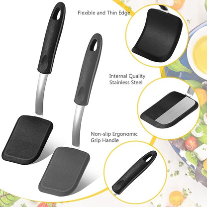 Silicone Cookie Spatula Turner 2 Pack Mini Brownie Spatula Flexible Kitchen Small Silicone Turner for Nonstick Cookware Heat Resistant No Scratch Flipper for Egg Pancake(Black, Grey) - Image 3