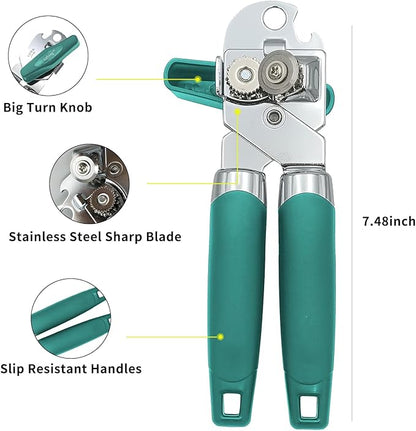 Safring Can Opener Manual, Handheld Strong Heavy Duty Stainless Steel Can Opener, Comfortable Handle, Sharp Blade Smooth Edge, Can Openers with Multifunctional Bottle Opener, Aqua Sky - Image 3