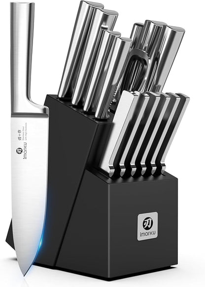 imarku Knife Set - 15PCS Kitchen Knife Set Japanese High Carbon Stainless Steel Knives Set for Kitchen, Dishwasher Safe Ultra Sharp Professional Chef Well Balance Knife Block Set, Black