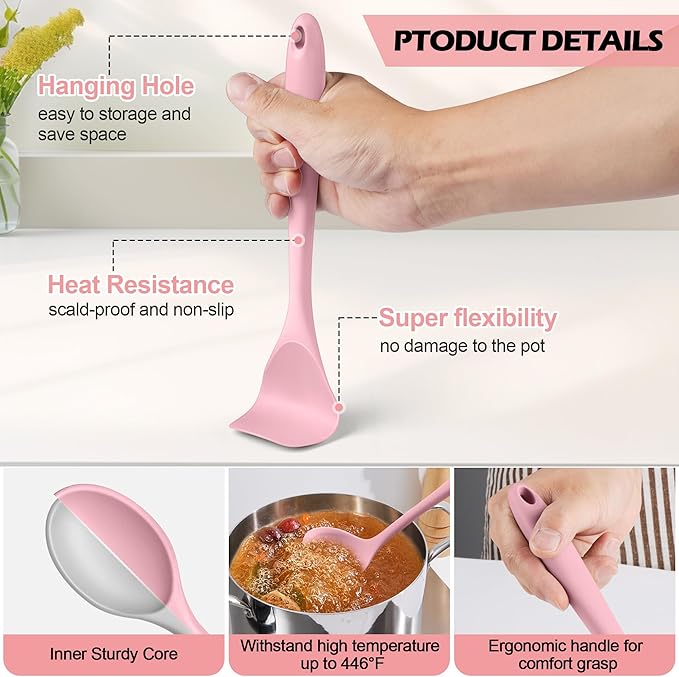 Homikit 15-Piece Kitchen Utensil Set, Silicone Cooking Utensils Spatula Set with Holder for Nonstick Cookware, Heat Resistant Kitchen Tools Gadgets for Cooking and Baking-Pink - Image 3