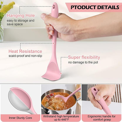 Homikit 15-Piece Kitchen Utensil Set, Silicone Cooking Utensils Spatula Set with Holder for Nonstick Cookware, Heat Resistant Kitchen Tools Gadgets for Cooking and Baking-Pink - Image 3