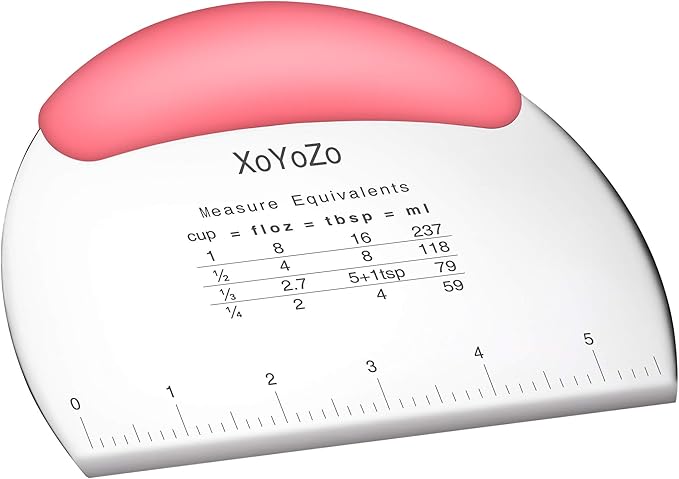 1 pcs Dough Pastry Scraper Chopper/Stainless Steel Dough Scraper Cutter with Ergonomic Rubber Non-Slip Grip/Dough Scraper Cutter/Pro Pastry Pizza Cutter Chopper (Pink) by XoYoZo