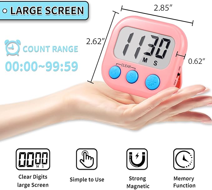 Timer for Kids Teachers Supplies Digital Kitchen Timers for Cooking Large Magnetic Classroom Timer 12Pack-Blue Pink