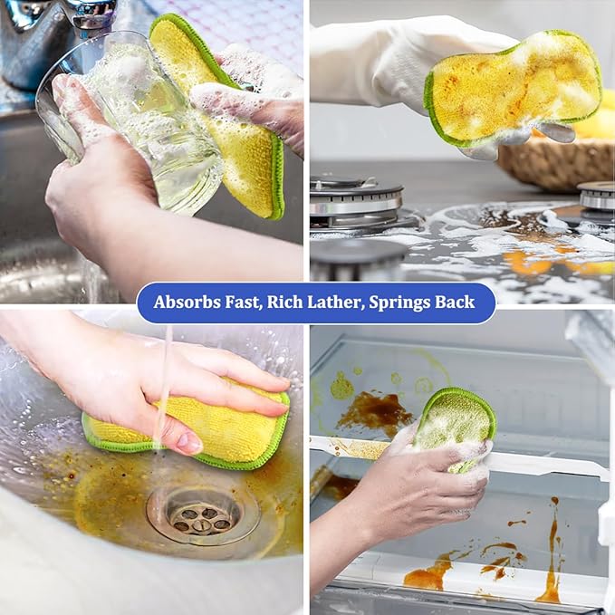 Dish Sponges Kitchen, 12 Pack Multi-Purpose Microfiber Scrub Sponge - Dual-Sided Heavy Duty Non-Scratch Scrubber, Reusable Cleaning Sponge for Dishes, Pots, Pans, Stovetop & Sink - Image 3