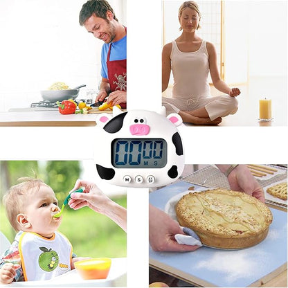Kitchen Timer, Cute Cartoon Animal Countdown, Digital Cooking Timer with Magnetic, LCD Large-Screen Visual Clock, Hangable Alarm Clock with Stand，for Cooking Bake Sport Game (Cow)
