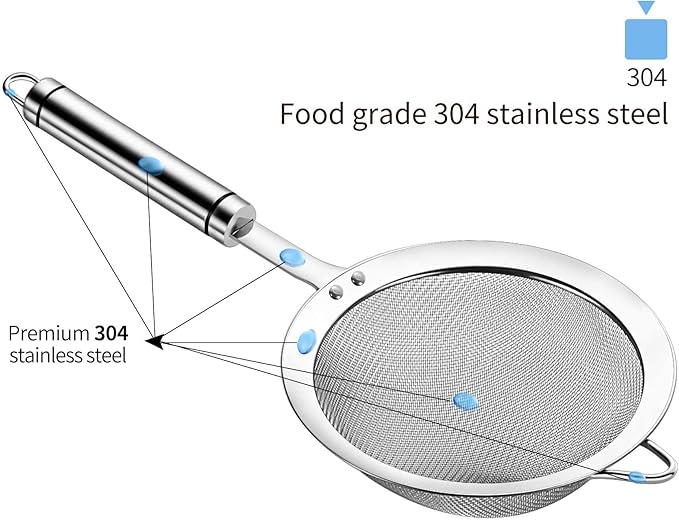 Stainless Steel Fine Mesh Strainers for Kitchen, Colander-Skimmer with Handle, Sieve Sifters for Food, Tea, Rice, Oil, Noodles, Fruits, Vegetable 4.73 inch - Image 2