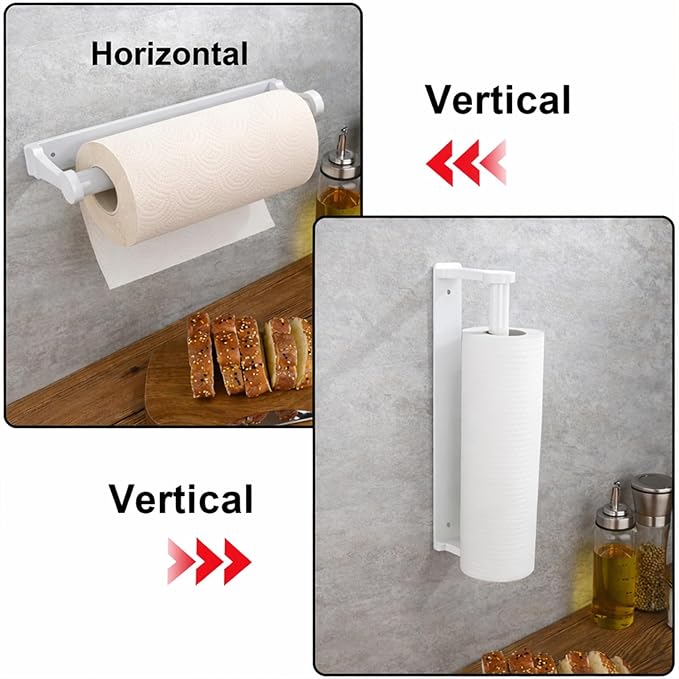 MONEER Kitchen Roll Holder Under Cabinet, Paper Towel Holder, Aluminum Alloy Kitchen Towel Holders, Self Adhesive Kitchen Roll Holder for Kitchen, Bathroom, Living Room (White) - Image 6