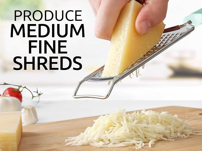 Zulay Kitchen Professional Cheese Grater Stainless Steel - Durable Rust-Proof Metal Lemon Zester Grater With Handle - Flat Handheld Grater For Cheese, Chocolate, Spices, And More - Mint - Image 5