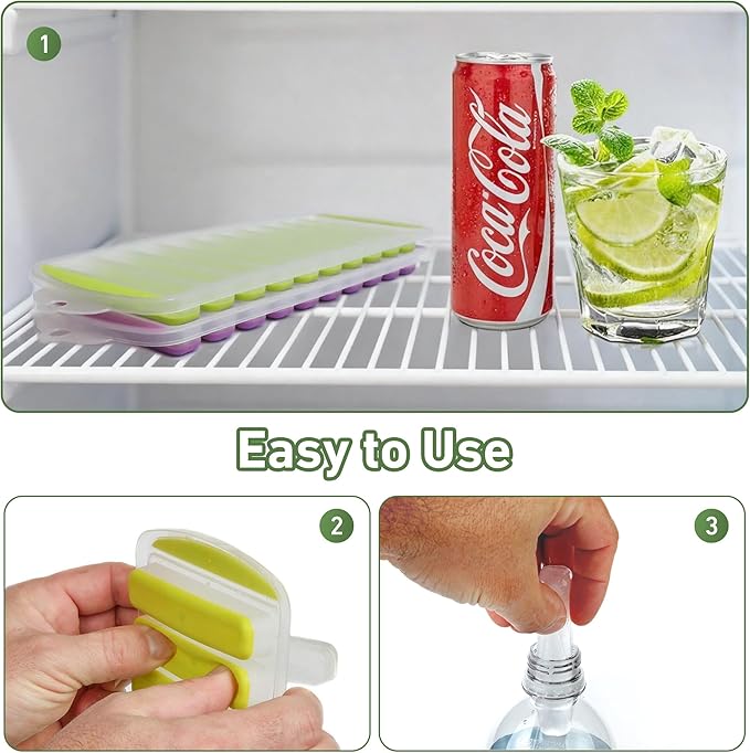 Lily's Home Silicone Ice Cube Tray with Lid Set of 2, BPA-Free, Ideal for Water Bottles & Sports Bottles, Flexible & Stackable Design for Quick Release, Ice Cube Trays for Freezer(11.81"*4.72"*0.95") - Image 3