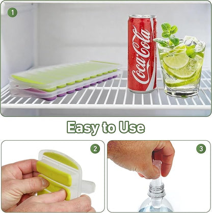 Lily's Home Silicone Ice Cube Tray with Lid Set of 2, BPA-Free, Ideal for Water Bottles & Sports Bottles, Flexible & Stackable Design for Quick Release, Ice Cube Trays for Freezer(11.81"*4.72"*0.95") - Image 3