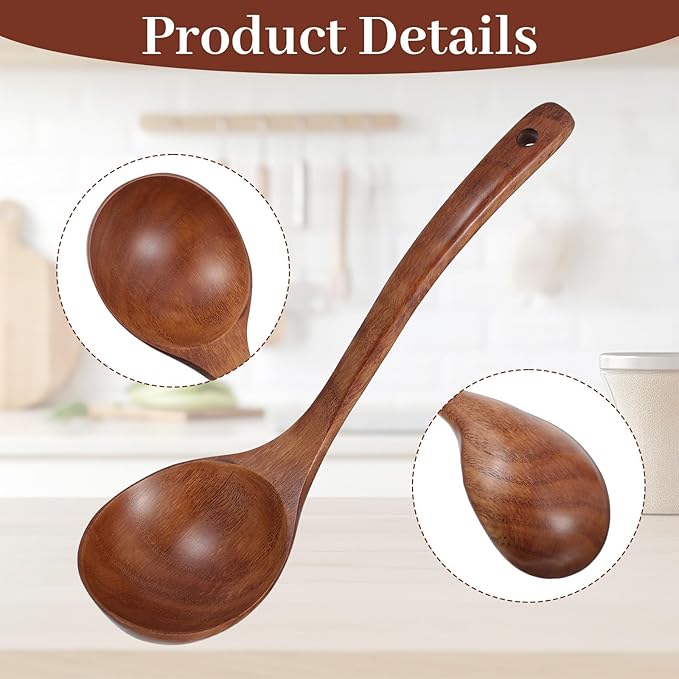 Wooden Soup Ladle, 10.2 Inch Long Handle Soup Ladle Wooden Soups Spoon Kitchen Utensil for Kitchen Cooking Serving Soups - Image 6