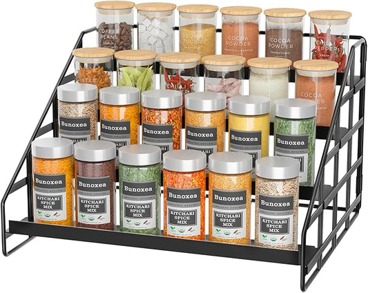 Bunoxea Spice Rack 4 Tier Kitchen Cabinet Organizer,Countertop Spice Rack,Tier Depth Adjustable Cabinet Shelf,Step Spice Organization Easy Visibility,Holds Seasoning and Condiments by Bunoxea