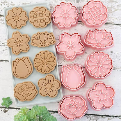 8 Pcs Cookie Cutters Set 3D Holiday Cookie Cutters for Party Baking Decoration (Flowers)