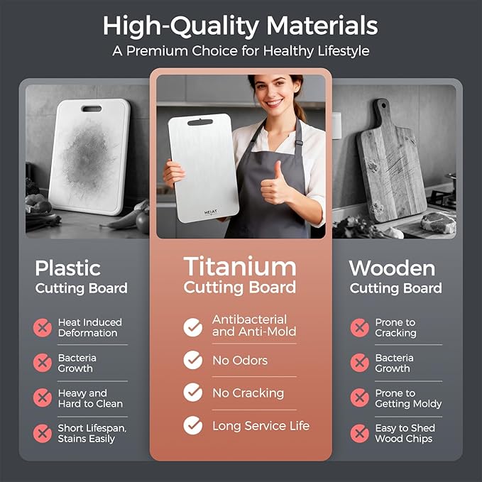 Titanium Cutting Board Set of 3, 100% Pure Titanium Cutting Boards for Kitchen, Non-Toxic, Double-Sided Chopping Boards for Raw & Cooked Food, Handles Included, Dishwasher Safe(M+L+XL) - Image 4