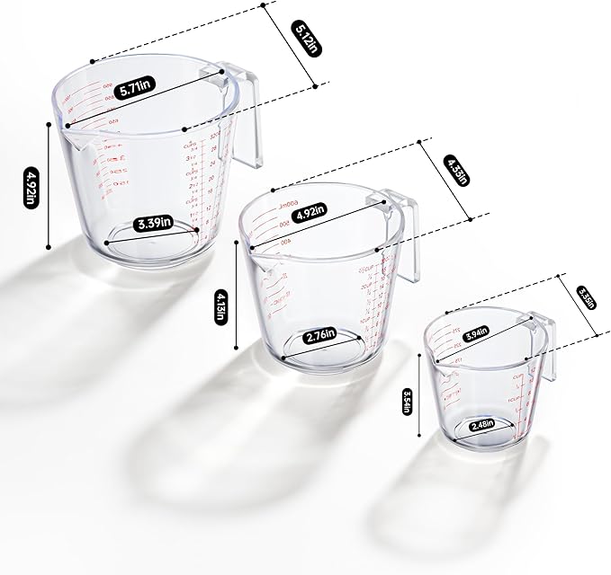 Measuring Cups, Plastic Measuring Cups Set of 3-1000ml, 600ml, 300ml with Spout & Easy-Pour Design, Leak-Proof, Cooking, Baking, Liquid & Dry Ingredients, (ML/OZ/CUP) - Image 2