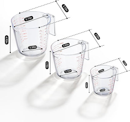 Measuring Cups, Plastic Measuring Cups Set of 3-1000ml, 600ml, 300ml with Spout & Easy-Pour Design, Leak-Proof, Cooking, Baking, Liquid & Dry Ingredients, (ML/OZ/CUP) - Image 2