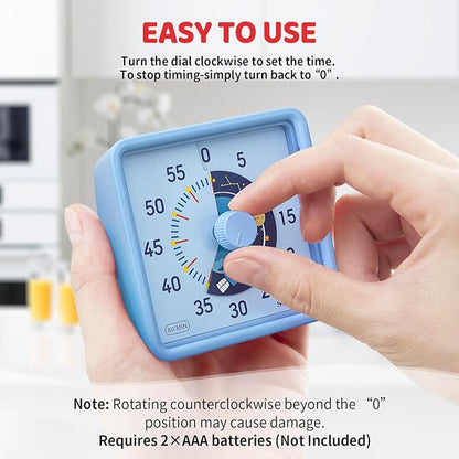 Secura 60-Minute Visual Timer for Kids, Time Clocks, Countdown Timer for Office Kitchen, Classroom Timer for Kids, Silent Time Management Tool (Blue)